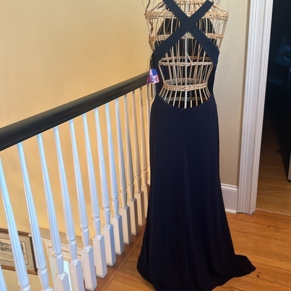 Morgan & Co NWT navy blue dress with white and silver bling made in USA 🇺🇸 - Picture 5 of 12